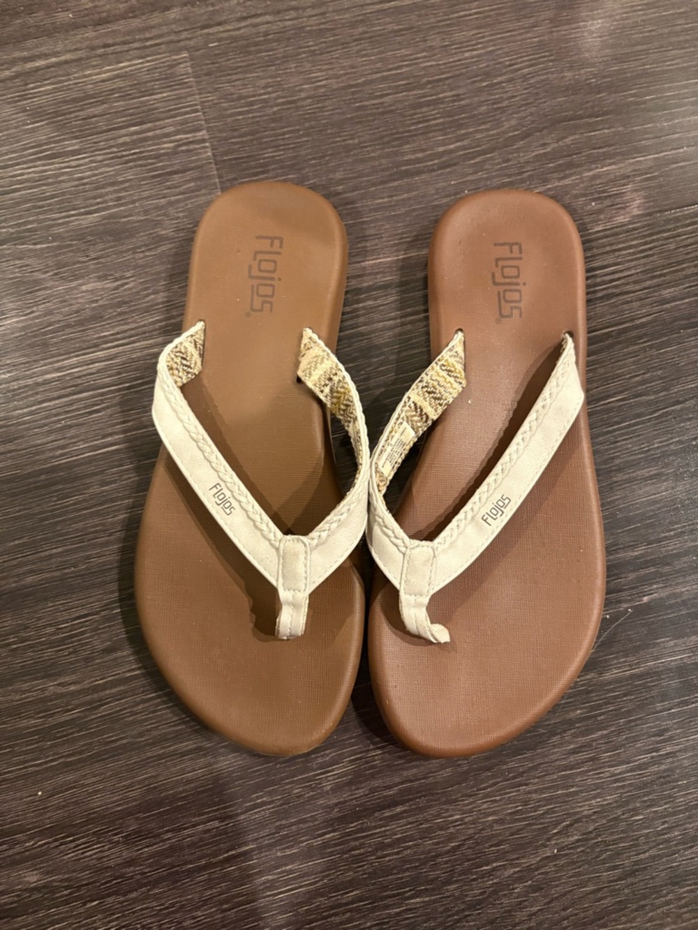 Flojos Women's Flip Flop Thong Sandals White Braided Size US 9
